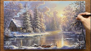 How to draw a warm winter landscape - Peaceful / Acrylic landscape painting / Art painting /A Lu Art