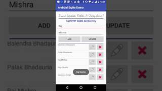 android sqlite - Insert, Update, Delete, Query demo