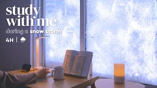 4-HOUR STUDY WITH ME ❄️ in a SNOW STORM / Pomodoro 50-10 / Snowy Day Fireplace S