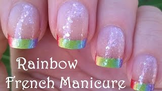 RAINBOW NAILS In French Manicure Design / Pretty Sponge Nail Art