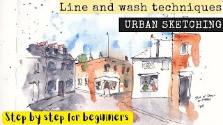 Line and Wash Watercolour Tutorial for Beginners - Step by Step Urban Sketch