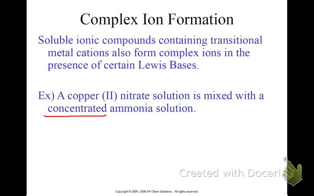 Complex Ion Formation Reaction
