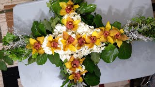 How to make standing flower cross with moss and orchids