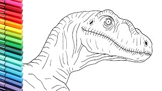 Drawing and Coloring Raptor Head - How to draw Velociraptor Dinosaur From Jurassic parck