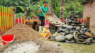 Digging foundations and transporting materials such as stone and sand to build a new kitchen