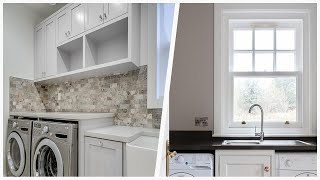 75 Limestone Floor Laundry Room With Gray Cabinets Design Ideas You'll Love 🔴