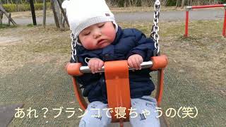 まさかのブランコで寝落ち(☆｡☆)　 (A child sleeping with a swing)