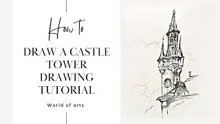 How to draw a Castle Tower - step by step I Easy Castle Tower Drawing Tutorial