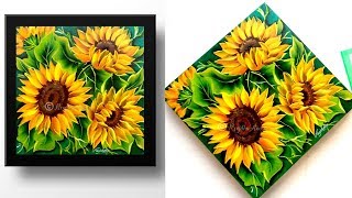 acrylic painting | step by step sunflower painting tutorial | painting on wood panel