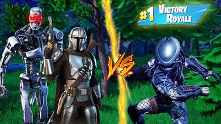 Who wins in a fight, The TERMINATOR and the MANDALORIAN or the PREDATOR?! | Fortnite