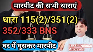 मारपीट की सभी धाराएं BNS की मुख्य धाराएं 115(2)/352/351/333 #newcriminallaws