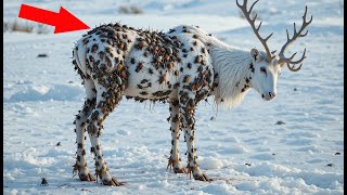 A reindeer was injured by barnacles and parasites, A rescue team successfully rescued the reindeer