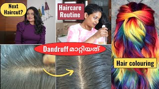 എൻ്റെ മുടിയെ കുറിച്ച് കുറച്ചു കാര്യങ്ങൾ - Haircare Routine, Cure Dandruff, Haircut, Hair Colouring