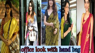 //#office wear sarees can look super cool with right bags//#handbag with saree look .