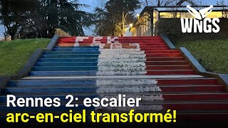 L’escalier arc-en-ciel de Rennes 2 dégradé et repeint en bleu-blanc-rouge