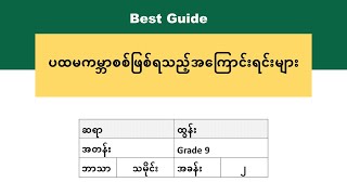 [BG] Grade 9 History - ပထမကမ္ဘာစစ် အပိုင်း(၁)