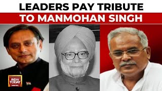 Former Chhattisgarh CM Bhupesh Bhagel And Congress MP Shashi Tharoor Pay Tribute To Manmohan Singh