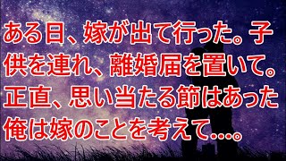 ある日、嫁が出て行った。子供を連れ、離婚届を置いて。正直、思い当たる節はあった。俺は嫁のことを考えて…。