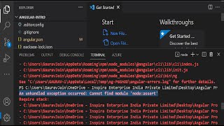 An unhandled exception occurred: Cannot find module 'node:assert'