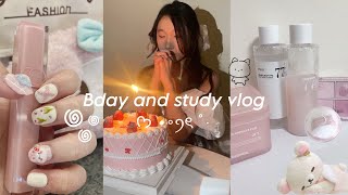 bday and study vlog: celebrating my birthday, studying for midterms, yesstyle order, bday haul ｡𖦹°‧