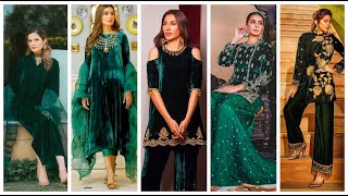 Most Elegant and simple green 💚 velvet dress designs 2022/ Partywear velvet dress collection