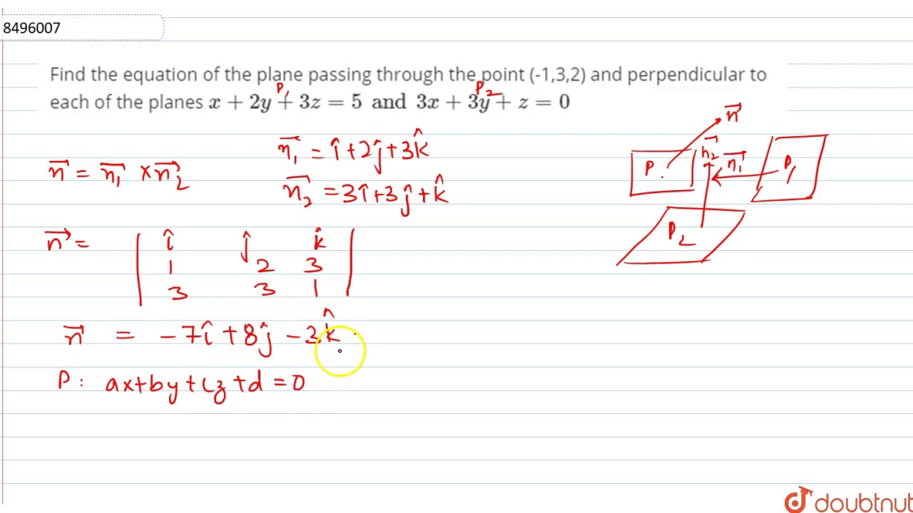 Find The Equation Of The Plane Passing Through The Point (-1,3,2) And ...