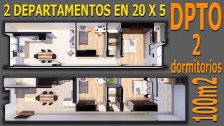 Departamentos independientes de 100 m2. Viviendas con 2 dormitorios, 1 baño, sala, comedor y cocina