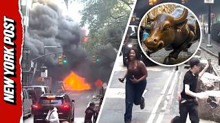 Wild Video Captures Car Exploding Into Flames Near NYC’s Charging Bull