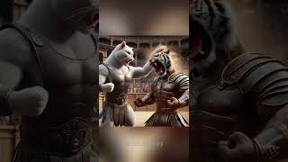 Warrior Cat and Tiger in The colosseum😻🔥🐯 #cat #story #funny