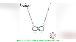 bamoer Genuine 925 Sterling Silver Rainbow Color Infinite Love Short Chain Necklace for Women Girl G