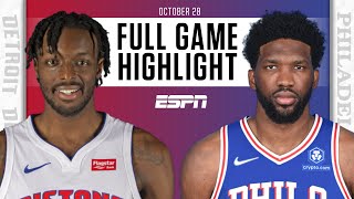 Detroit Pistons at Philadelphia 76ers | Full Game Highlights