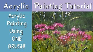 Acrylic Landscape Tutorial - Meadow With Thistles -  Using One Brush!