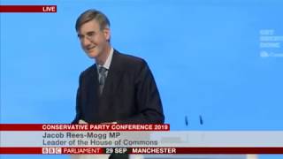 House of Commons Leader Jacob Rees-Mogg addresses Tory Party conference