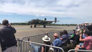 Two B-25 Mitchells taxi by during the 2018 Sky Fair air show