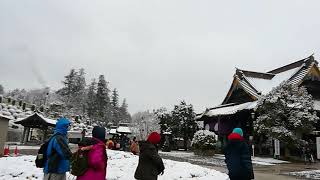 雪の成田山新勝寺その３；大本堂の前から奥の院へ行く階段へ