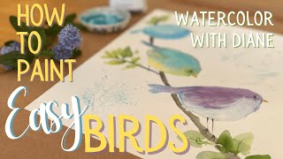 How to Paint Cute Colorful Easy Birds in Watercolor with Sparkles - Pretty Simple Beginners Tutorial