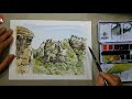 【207】　峡谷　藤森水彩画　watercolor landscape tepoztlán Ｍexico 　メキシコ　テポストラン岩山　風景画