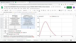 Google Sheet BINOMDIST Binomial Distribution using COMBINA ARRAYFORMULA Data Validation