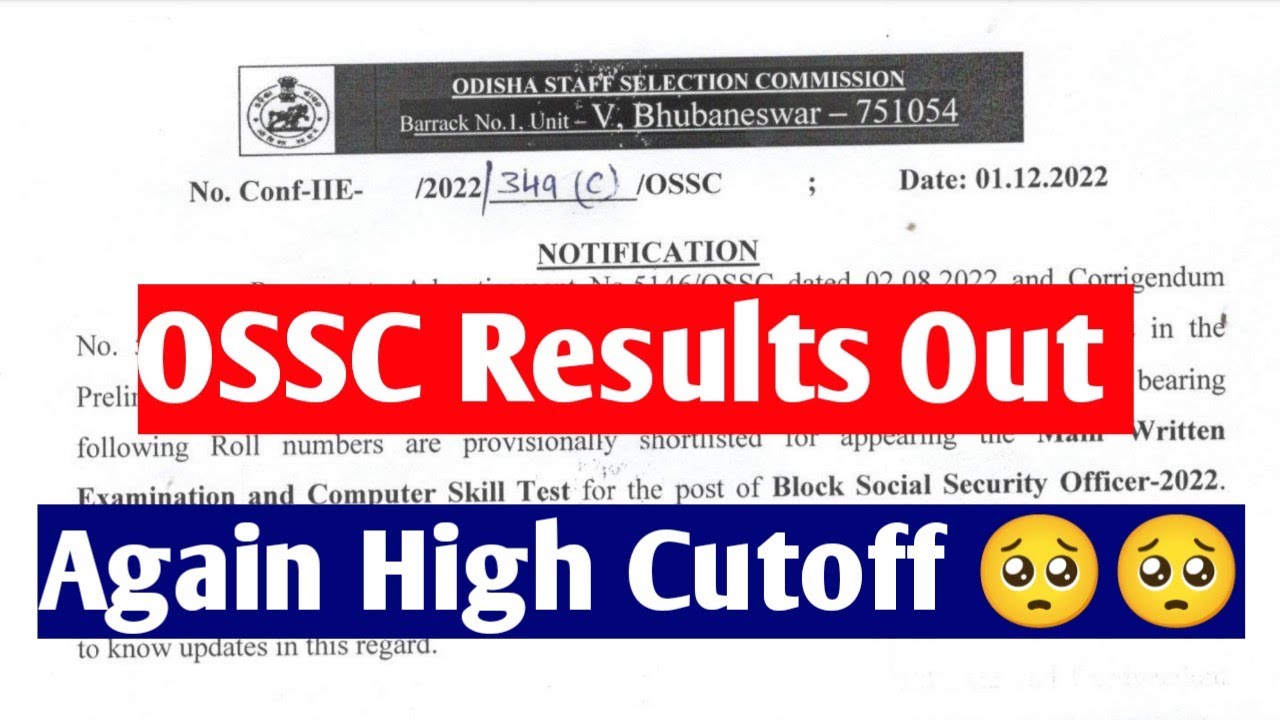 OSSC BSSO Results Out // Again High Cutoff 🥺🥺 - YouTube