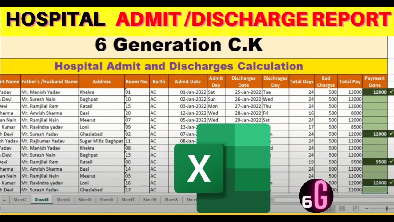 HOSPITAL Patient Admit And Discharge Report Using Ms_Excel - YouTube