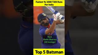 Fastest To 1000 T20I Runs For India 🇮🇳 Top 5 Batsman 🔥 #shorts #viratkohli #klrahul #rohitsharma