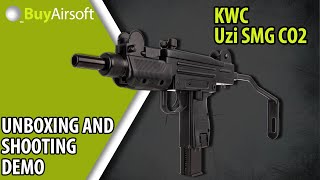 BuyAirsoft: KWC Uzi Submachine Gun CO2 Blowback GBB-R Unboxing, Review, Disassembly and Demo