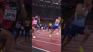 ロンドン世界陸上 4×100mリレー  桐生祥秀 3走 サイドカメラ