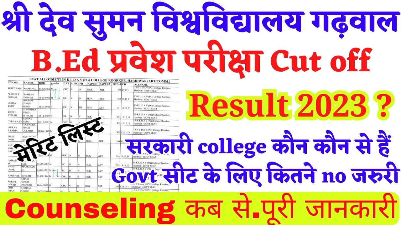 Sri Dev Suman University B.ed Entrance Exam Result 2023 | Sdsuv Bed ...