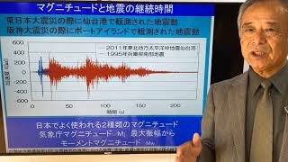 【4_地震のエネルギーと継続時間、マグニチュードの関係】第4回20210118 0004 再掲20201228 ●三浦房紀先生 みうらふさのり の防災教室 迫り来る巨大地震4  IMG 5024