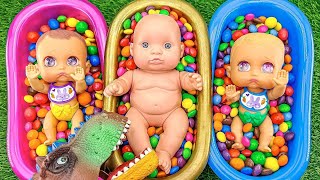 Rainbow Satisfying Video | Mixing Candy ASMR in Three BathTubs with M&M's & Skittles Slime Cutting