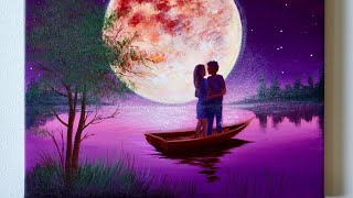 Couple painting | Couple under the Moonlight | Acrylic Painting For Beginners