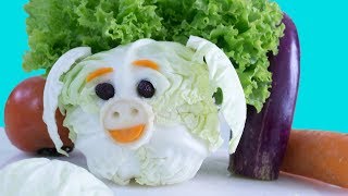 How to Make a Baby Peppa Pig in Vegetables Cabbage carving Fruit Decorating & Serving