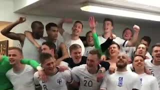 The scenes in the Finland dressing room after they qualified for their first ever major tournament