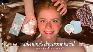 💗Valentine ASMR Facial | Calming Cleanse, Jelly Mask, Hairplay, ASMR Sleep 🎀